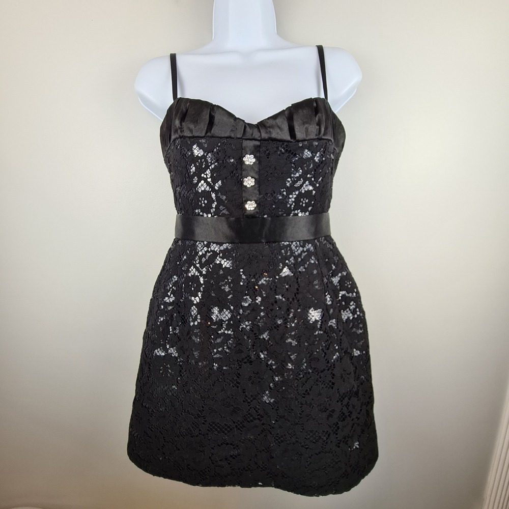Vintage Betsey Johnson Black Lace Sequin Cocktail Dress Y2K Bubble Hem Dress S
